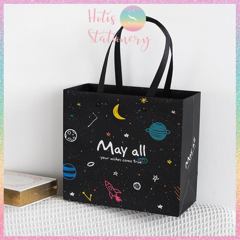 [HOTIS] Túi quà tặng hành tinh đen huyền bí có quai xách và tặng kèm ruy băng thắc nơ