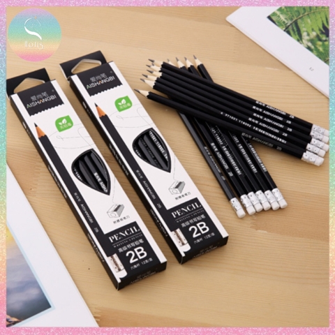 [HOTIS] Bút chì gỗ lục giác 2B vỏ màu đen