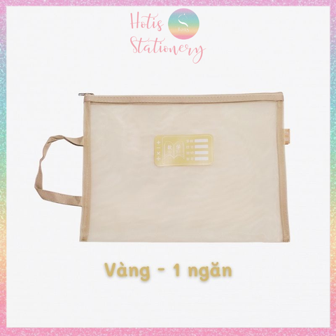 [HOTIS] Túi lưới đựng tài liệu khổ A4 màu Morandi, xuyên thấu, có khóa kéo, siêu tiện lợi