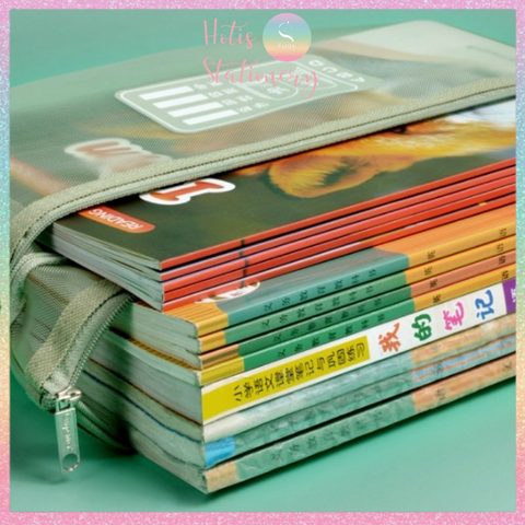[HOTIS] Túi lưới đựng tài liệu khổ A4 màu Morandi, xuyên thấu, có khóa kéo, siêu tiện lợi