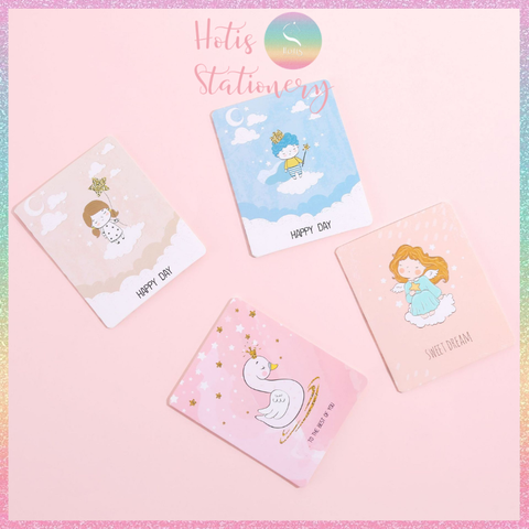 [HOTIS] Thiệp giấy mini gấp gọn kèm bao giấy can - 10 x 8cm - 12 mẫu