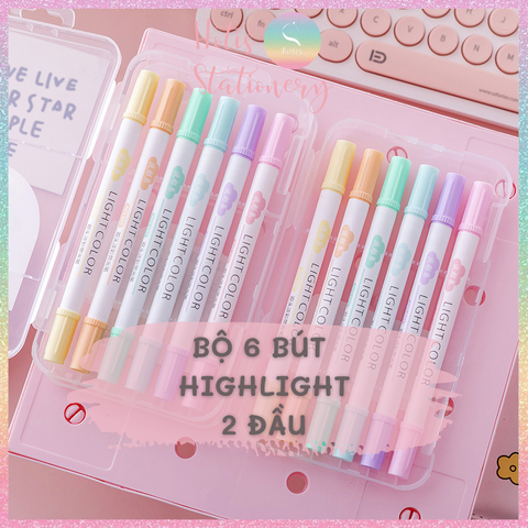 [HOTIS] Bộ 6 bút highlight 2 đầu Light Color 6 màu siêu cưng