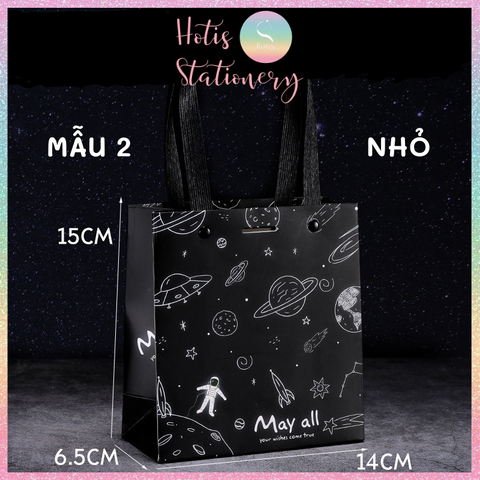 [HOTIS] Túi quà tặng hành tinh đen huyền bí có quai xách và tặng kèm ruy băng thắc nơ
