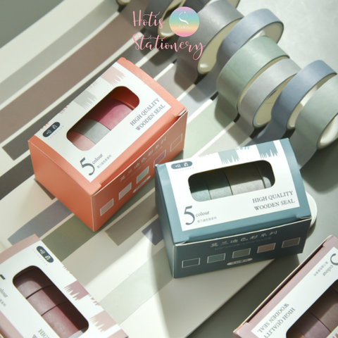 Hộp 5 cuộn washi tape màu trơn dài 2m