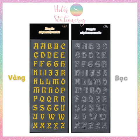 [HOTIS] Sticker chữ in hoa/ thường màu vàng bạc ánh kim trang trí sổ bullet journal