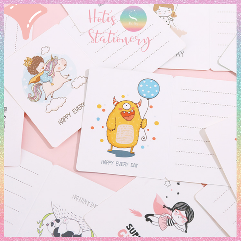 [HOTIS] Thiệp giấy mini gấp gọn kèm bao giấy can - 10 x 8cm - 12 mẫu