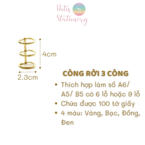 Còng rời 3 còng bằng kim loại dùng cho giấy refill làm sổ Hotis Stationery