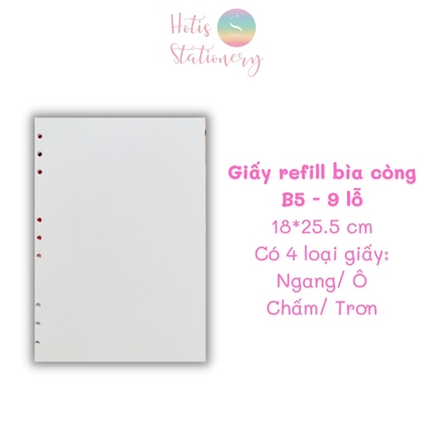 [HOTIS] Giấy refill bìa còng binder notebook A7/ A6/ A5/ B5/ A4