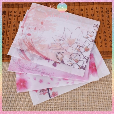 [HOTIS] Phong bì, bìa thư, bì thư giấy can tranh thủy mặc, cổ phong 12.5x17.5cm - Set 5 cái