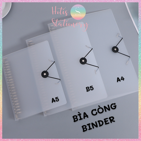 [HOTIS] Bìa còng sắt có dây chun nút cài - Binder A5/ B5/ A4 - 2 màu Trắng/ Đen