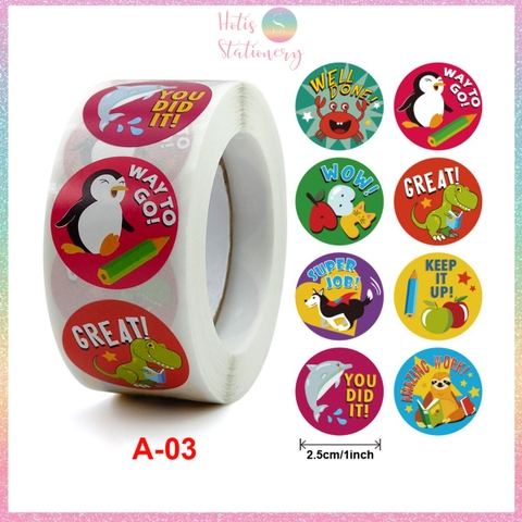 [HOTIS] Sticker Cuộn 500 Nhãn Dán Khen Thưởng Học Sinh - Tạo Động Lực, Kích Thích Học Tập, Phù Hợp Giáo Viên & Phụ Huynh