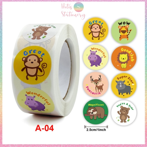 [HOTIS] Sticker Cuộn 500 Nhãn Dán Khen Thưởng Học Sinh - Tạo Động Lực, Kích Thích Học Tập, Phù Hợp Giáo Viên & Phụ Huynh