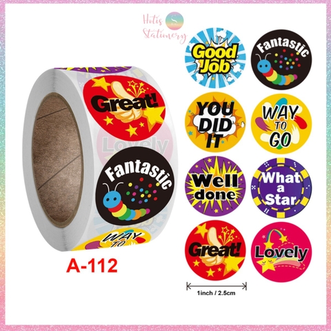 [HOTIS] Sticker Cuộn 500 Nhãn Dán Khen Thưởng Học Sinh - Tạo Động Lực, Kích Thích Học Tập, Phù Hợp Giáo Viên & Phụ Huynh