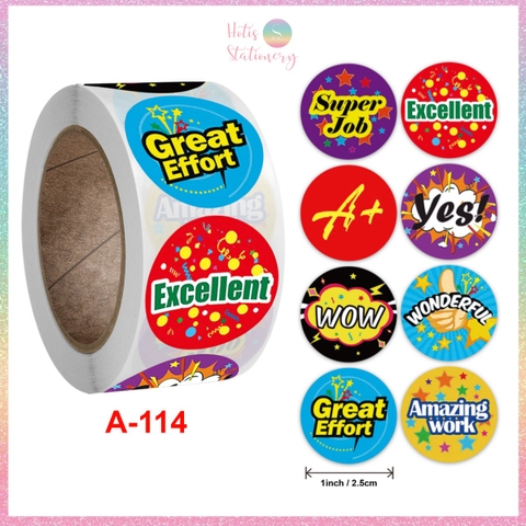 [HOTIS] Sticker Cuộn 500 Nhãn Dán Khen Thưởng Học Sinh - Tạo Động Lực, Kích Thích Học Tập, Phù Hợp Giáo Viên & Phụ Huynh