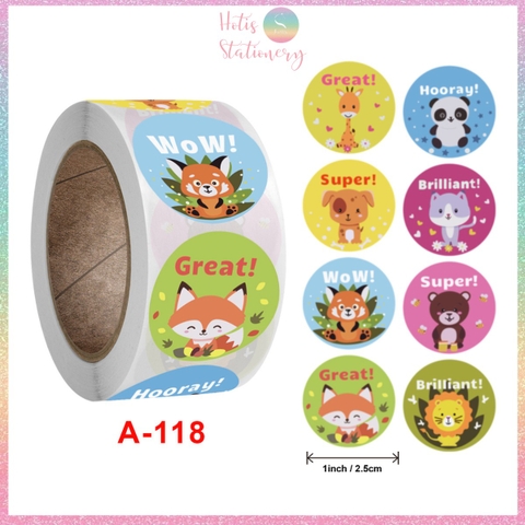 [HOTIS] Sticker Cuộn 500 Nhãn Dán Khen Thưởng Học Sinh - Tạo Động Lực, Kích Thích Học Tập, Phù Hợp Giáo Viên & Phụ Huynh