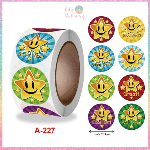 [HOTIS] Sticker Cuộn 500 Nhãn Dán Khen Thưởng Học Sinh - Tạo Động Lực, Kích Thích Học Tập, Phù Hợp Giáo Viên & Phụ Huynh