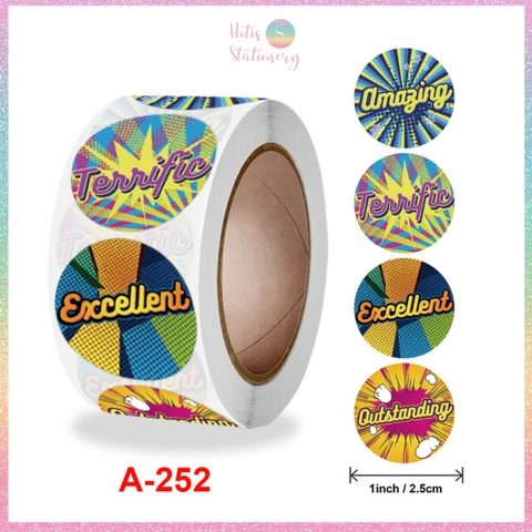 [HOTIS] Sticker Cuộn 500 Nhãn Dán Khen Thưởng Học Sinh - Tạo Động Lực, Kích Thích Học Tập, Phù Hợp Giáo Viên & Phụ Huynh