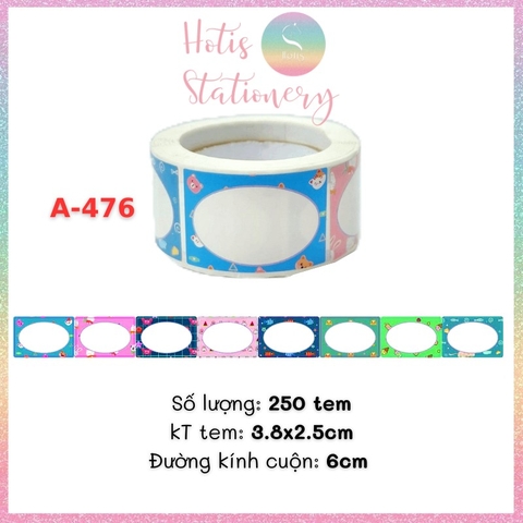 [HOTIS] Cuộn 200-300 tem dán sticker nhãn ghi tên dán sách vở, chai lọ, hộp nhựa