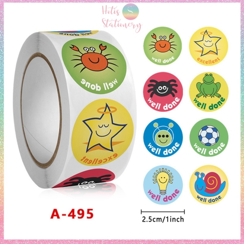 [HOTIS] Sticker Cuộn 500 Nhãn Dán Khen Thưởng Học Sinh - Tạo Động Lực, Kích Thích Học Tập, Phù Hợp Giáo Viên & Phụ Huynh