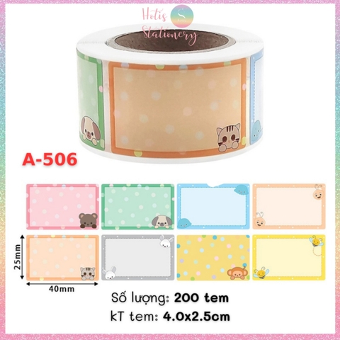 [HOTIS] Cuộn 200-300 tem dán sticker nhãn ghi tên dán sách vở, chai lọ, hộp nhựa