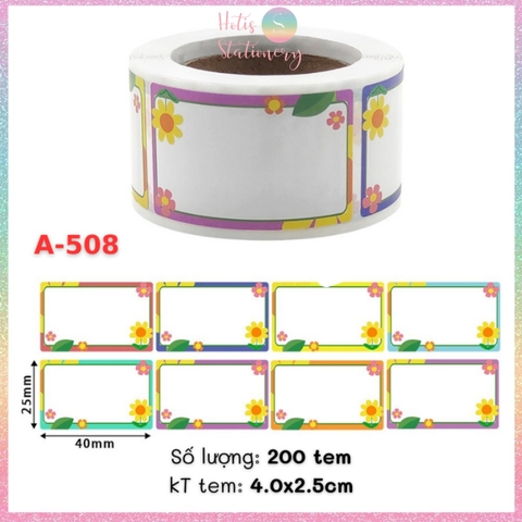 [HOTIS] Cuộn 200-300 tem dán sticker nhãn ghi tên dán sách vở, chai lọ, hộp nhựa