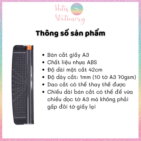 Bàn cắt giấy A3 cỡ lớn 45.6x13cm - Màu đen