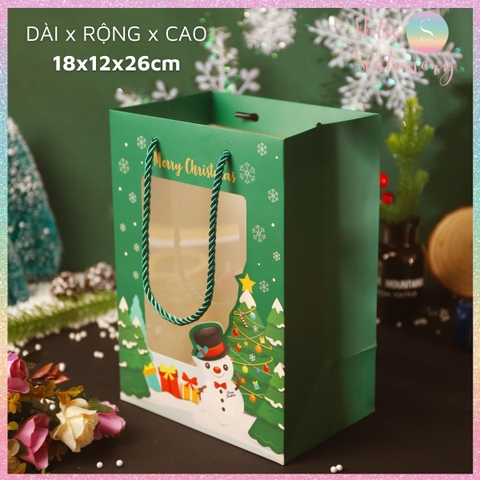 [HOTIS] Túi giấy đựng quà tặng Giáng Sinh Noel Merry Christmas mặt kính trong suốt, hộp quà Noel Mini