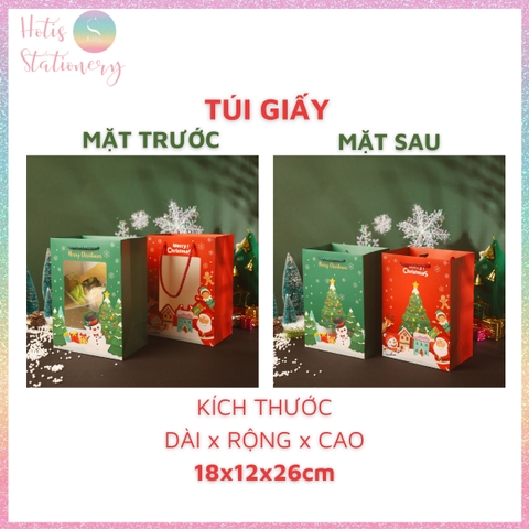 [HOTIS] Túi giấy đựng quà tặng Giáng Sinh Noel Merry Christmas mặt kính trong suốt, hộp quà Noel Mini