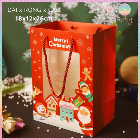 [HOTIS] Túi giấy đựng quà tặng Giáng Sinh Noel Merry Christmas mặt kính trong suốt, hộp quà Noel Mini