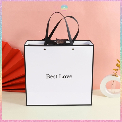 [HOTIS] Túi giấy đựng quà tặng Best Love trắng hồng quai xách KT 22x22x11cm - Lễ Tình nhân, sinh nhật, tặng quà
