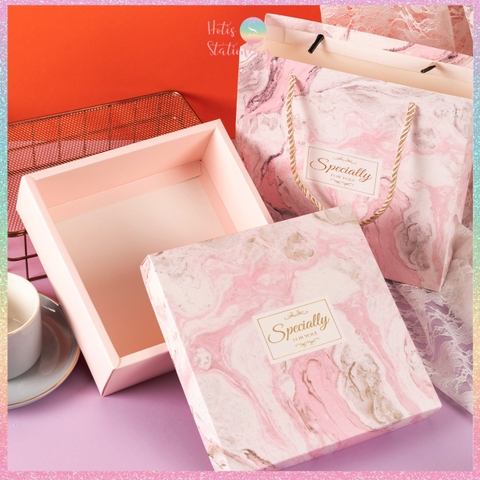 [HOTIS] 14 mẫu - Set Hộp đựng quà tự gấp kèm Túi giấy tiện lợi tiết kiệm hơn KT 20x20x6cm