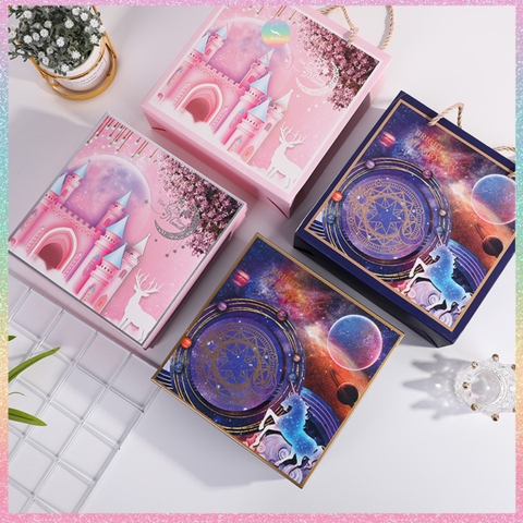 [HOTIS] 14 mẫu - Set Hộp đựng quà tự gấp kèm Túi giấy tiện lợi tiết kiệm hơn KT 20x20x6cm