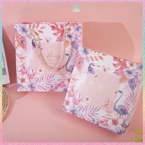 [HOTIS] 14 mẫu - Set Hộp đựng quà tự gấp kèm Túi giấy tiện lợi tiết kiệm hơn KT 20x20x6cm