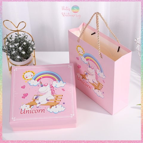 [HOTIS] 14 mẫu - Set Hộp đựng quà tự gấp kèm Túi giấy tiện lợi tiết kiệm hơn KT 20x20x6cm