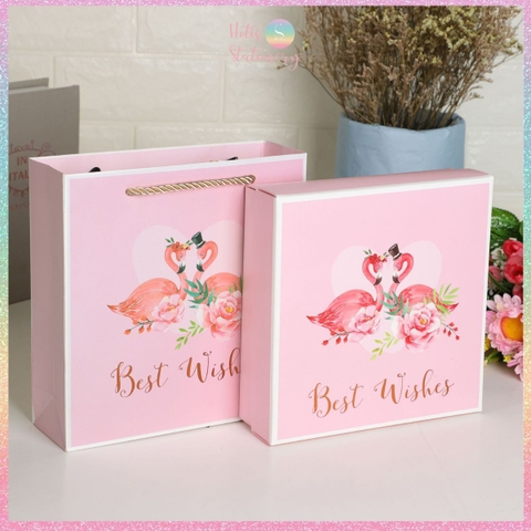 [HOTIS] 14 mẫu - Set Hộp đựng quà tự gấp kèm Túi giấy tiện lợi tiết kiệm hơn KT 20x20x6cm