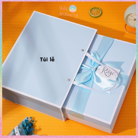 [HOTIS] Set hộp đựng quà tặng thắc nơ kèm túi giấy màu xanh hồng pastel tặng quà - KT 30x22x10cm