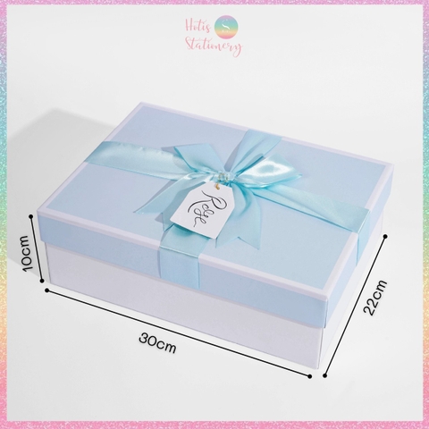[HOTIS] Set hộp đựng quà tặng thắc nơ kèm túi giấy màu xanh hồng pastel tặng quà - KT 30x22x10cm