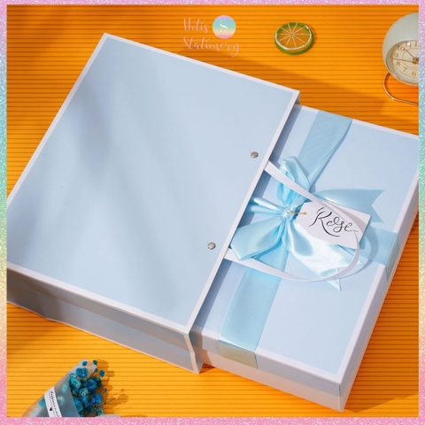 [HOTIS] Set hộp đựng quà tặng thắc nơ kèm túi giấy màu xanh hồng pastel tặng quà - KT 30x22x10cm