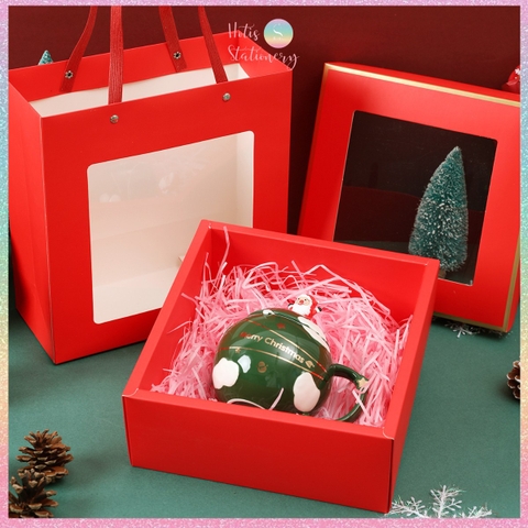 [HOTIS] 6 màu - Set Hộp đựng quà tự gấp có cửa sổ trong suốt kèm Túi giấy tiện lợi tiết kiệm hơn KT 22x22x8cm