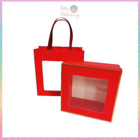 [HOTIS] 6 màu - Set Hộp đựng quà tự gấp có cửa sổ trong suốt kèm Túi giấy tiện lợi tiết kiệm hơn KT 22x22x8cm