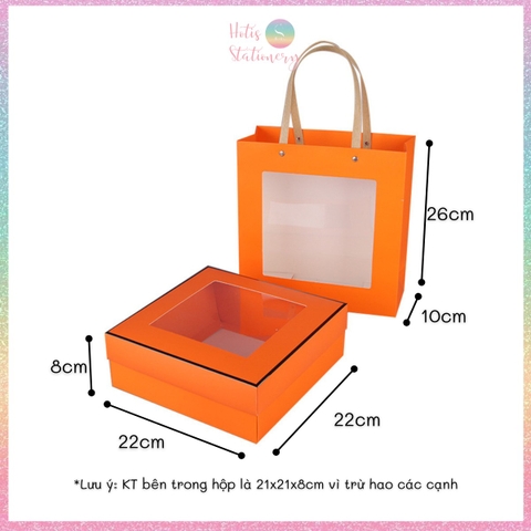 [HOTIS] 6 màu - Set Hộp đựng quà tự gấp có cửa sổ trong suốt kèm Túi giấy tiện lợi tiết kiệm hơn KT 22x22x8cm