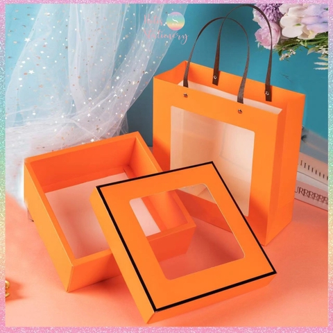 [HOTIS] 6 màu - Set Hộp đựng quà tự gấp có cửa sổ trong suốt kèm Túi giấy tiện lợi tiết kiệm hơn KT 22x22x8cm