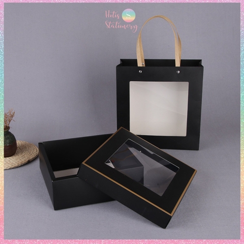 [HOTIS] 6 màu - Set Hộp đựng quà tự gấp có cửa sổ trong suốt kèm Túi giấy tiện lợi tiết kiệm hơn KT 22x22x8cm