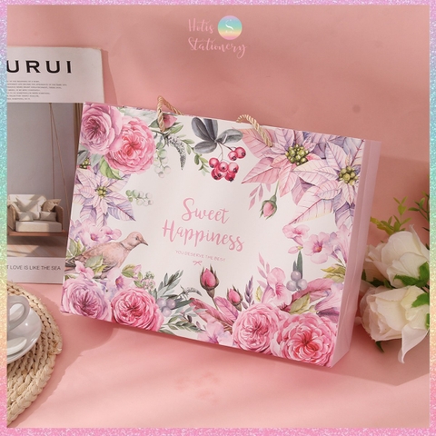 [HOTIS] 5 mẫu - Set Hộp đựng quà tự gấp kèm Túi giấy tiện lợi tiết kiệm hơn, dáng hộp chữ nhật