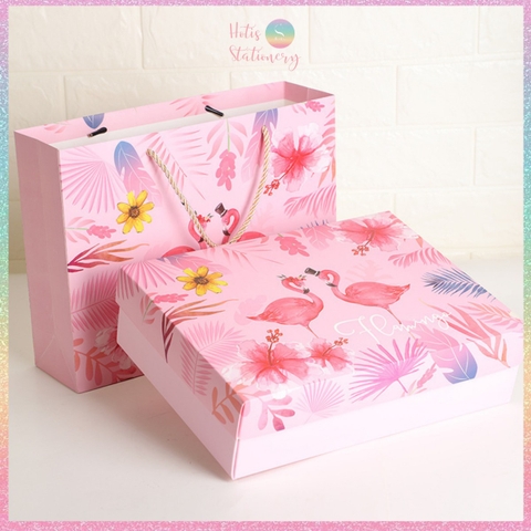 [HOTIS] 5 mẫu - Set Hộp đựng quà tự gấp kèm Túi giấy tiện lợi tiết kiệm hơn, dáng hộp chữ nhật