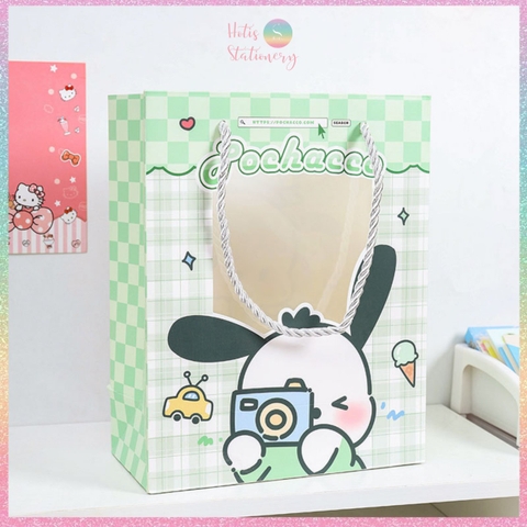 [HOTIS] Túi giấy đựng quà tặng hoạt hình Sanrio mặt kính trong suốt - 24x19x9cm