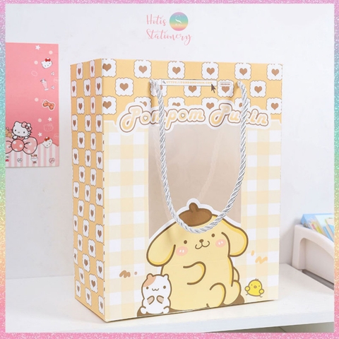 [HOTIS] Túi giấy đựng quà tặng hoạt hình Sanrio mặt kính trong suốt - 24x19x9cm