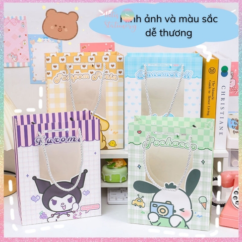 [HOTIS] Túi giấy đựng quà tặng hoạt hình Sanrio mặt kính trong suốt - 24x19x9cm