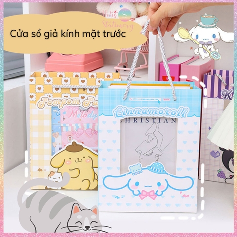 [HOTIS] Túi giấy đựng quà tặng hoạt hình Sanrio mặt kính trong suốt - 24x19x9cm