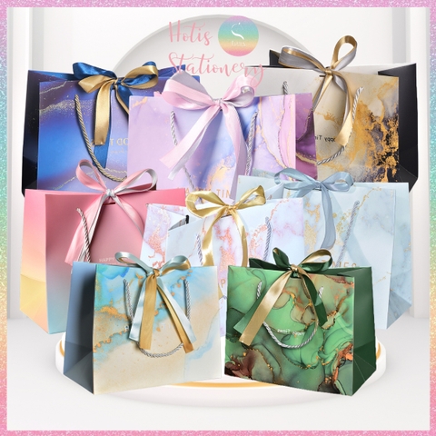 [HOTIS] 8 MẪU - Túi giấy đựng quà tặng vân gold gradient có quai xách và tặng kèm ruy băng thắc nơ đôi - 3 size